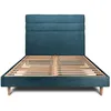 Image de Lit 140x190cm avec tÃªte de lit lignes bouclette et sommier kit Bleu - Hauteur totale : 29cm