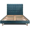 Image de Lit 160x200cm avec tÃªte de lit capitonnee bouclette et sommier kit Bleu - Hauteur totale : 29cm