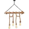 Image de Suspension rustique filaire 4 lampes cordes et bois LOANE