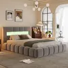 Image de Lit coffre style nuage LED 140x190cm velours gris OMAHA