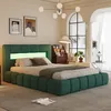 Image de Lit coffre style nuage LED 140x190cm velours vert OMAHA