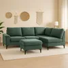 Image de CanapÃ© d'angle 4-5 places en tissu chenille vert avec pouf COLCHESTER