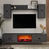 Image de Ensemble meuble TV avec Ã©tagÃ¨res murales et cheminÃ©e LED 150cm gris anthracite VIBRA