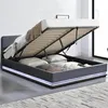 Image de Lit avec LED 140 x 190 cm en velours gris NEWYORK
