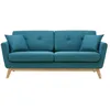 Image de CanapÃ© 3 places scandinave et 2 coussins en tissu bleu canard HOGA