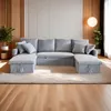Image de CanapÃ© panoramique convertible 4 places en tissu avec coffre - gris clair MAHÃ