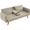 Image de CanapÃ© 3 places convertible avec tablette centrale rabattable beige INVERNESS