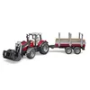 Image de Bruder Tracteur Massey Ferguson 7480 Avec Fourche Et Remorque De Transport De Bois
