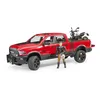 Image de Bruder VÃ©hicule Ram 2500 Power Wagon Rouge Avec Moto Scrambler Ducati Desert Sled Noire Et Personnage Motard
