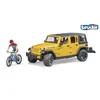 Image de BRUDER JEEP WRANGLER RUBICON UNLIMITED AVEC VELO DE MONTAGNE ET UN CYCLISTE