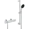 Image de Ensemble de douche avec mitigeur thermostatique, pommeau 1 jet, barre 60cm et flexible - GROHE 34597001 - Economie d'eau - ChromÃ©