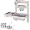 Image de Roba Jeu Cuisine Enfant Ã Suspendre Pour ExtÃ©rieur Avec Bac Amovible - Jouet D'imitation Avec Accessoires - Bois Massif Gris