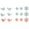 Image de Miniatures adhésives en Bois coloré - Fleur et oiseau - 15 pcs