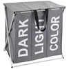 Image de Panier Ã  linge - 3 compartiments - avec couvercle - Polyester - 118 l - gris WENKO