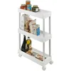 Image de Desserte Ã  Roulette Ã©troite Mino Wenko Chariot Ã  CosmÃ©tiques, 3 Ã©tagÃ¨res De Rangement, 4 Roulettes Avec Freins, Aluminium, 18 X 80 X 45 Cm, Blanc Et Argent