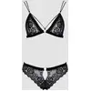 Image de Ensemble 2 pièces lanières & dentelle fleurs noir