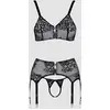 Image de Ensemble 3 pièces ouvert zip & dentelle noir