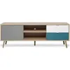Image de Meuble TV scandinave CUBA - DÃ©cor chene, gris, blanc et bleu pÃ©trole - 1 Porte - L 150 x P 40 x H 51 cm