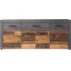 Image de BUFFET BAS INDY 4 PORTES ET 1 TIROIR - MÃLAMINÃ BOIS VIEILLI ET GRIS MAT - L 178 X P 40 X H 77 CM