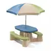 Image de Table picnic avec parasol haut socle beige