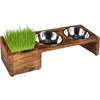 Image de Gamelles Avec Support Bois Et Bac Pour Herbe Ã Chat, 42 Cm, Pour Chat