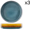 Image de Lot De 3 Assiettes Creuses En Porcelaine, Bleu, D19,5 Cm