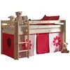 Image de Vipack PINO Lit Compact Pin Massif Naturel 209 x 105 x 114 cm + Rideau de lit Pink Flower