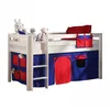 Image de Vipack PINO Lit sureleve en pin massif avec sommier Blanc + Rideau de lit Domino
