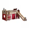 Image de Vipack PINO Lit Compact avec Toboggan Pin Massif Nature + Rideau de lit Pink Flower
