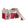 Image de Vipack PINO Lit mezzanine avec toboggan pin massif Blanc + rideau de lit Pink Flower
