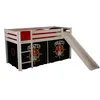 Image de Vipack PINO Lit mezzanine avec toboggan pin massif Blanc + Rideau de lit Pirate