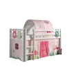 Image de Vipack Pino Lit Sureleve Pin Massif Avec Sommier Blanc + Rideau + Tunnel De Lit + 3 Pochettes Spring