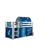Image de Vipack Pino Lit Sureleve Pin Massif Avec Sommier Blanc + Rideau Et Tunnel De Lit + 3 Pochettes Space