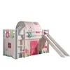 Image de Vipack Pino Lit Mezzanine Blanc Avec Toboggan + Rideau Et Tunnel De Lit + 3 Pochettes Spring
