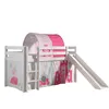 Image de Vipack Pino Lit Mezzanine Avec Toboggan + Princess Rideau Et Tunnel De Lit + 3 Pochettes