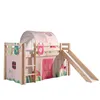 Image de Vipack Pino Lit Compact Avec Toboggan Pin Massif + Rideau, Tunnel De Lit Et 3 Pochettes Spring