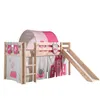 Image de Vipack Pino Lit Compact Avec Toboggan Pin Massif + Rideau, Tunnel Et 3 Pochettes De Lit Princess