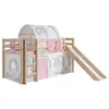 Image de Vipack Pino Lit Compact Avec Toboggan Pin Massif + Rideau, Tunnel Et 3 Pochettes De Lit Birdy