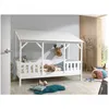 Image de Vipack Malia Lit Cabane 90x200cm Avec Toit Blanc + Sommier 16 Lattes 90x200cm Beige