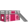 Image de Vipack Lit Enfant Surlev Avec Toboggan Pino 90x200cm Gris + Rideau De Lit Pink Flower