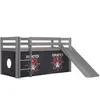 Image de Vipack Lit Enfant Surlev Avec Toboggan Pino 90x200cm Gris + Rideau De Lit Pirates