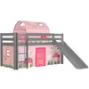 Image de Vipack Lit Enfant Surlev Avec Toboggan Pino 90x200cm Gris + Rideau Et Tunnel De Lit Spring