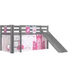 Image de Vipack Lit Enfant Surlev Avec Toboggan Pino 90x200cm Gris + Rideau Et 3 Pochettes Little Princess