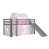 Image de Vipack Lit Enfant Surlev Avec Toboggan Gris + Rideau Et Tunnel De Lit + 3 Pochettes Birdy