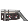 Image de Vipack PINO Lit mezzanine avec toboggan pin massif Gris + Rideau pour lit en 4 parties Pirates