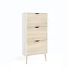 Image de Meuble a chaussures - Blanc / Chene - 12 paires - Pietement Ã©vasÃ© en bois massif - 70,2 x 23,9 x 138,9 cm - TVILUM