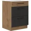 Image de Meuble casserolier ROCK - MÃ©laminÃ© dÃ©cor chÃªne lancelot et gris matera - 3 tiroirs - L60 x H82 cm