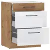 Image de ROCK - Meuble bas casserolier - MÃ©laminÃ© chÃªne Lancelot et Blanc brillant - 60 cm - 3 tiroirs - Plan de travail non inclus