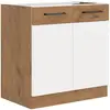 Image de Rock - Meuble sous Ã©vier - MÃ©laminÃ© chÃªne Lancelot et Blanc brillant - 80 cm - 2 portes battantes - Plan de travail non inclus