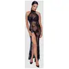 Image de Robe Longue Fendue Motif Floral Noire